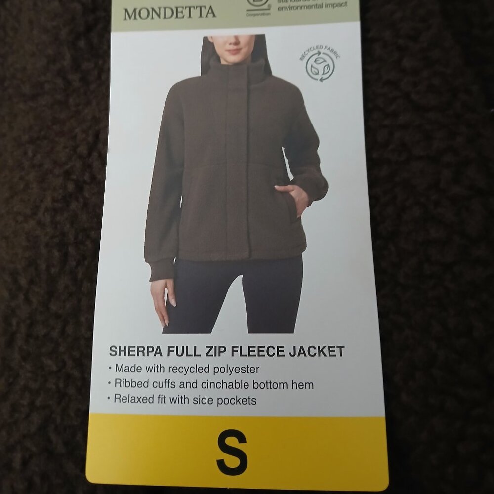 NWT Mondetta Jacket S Brown Sherpa Fleece Full Zip Snap Pockets - Picture 9 of 11